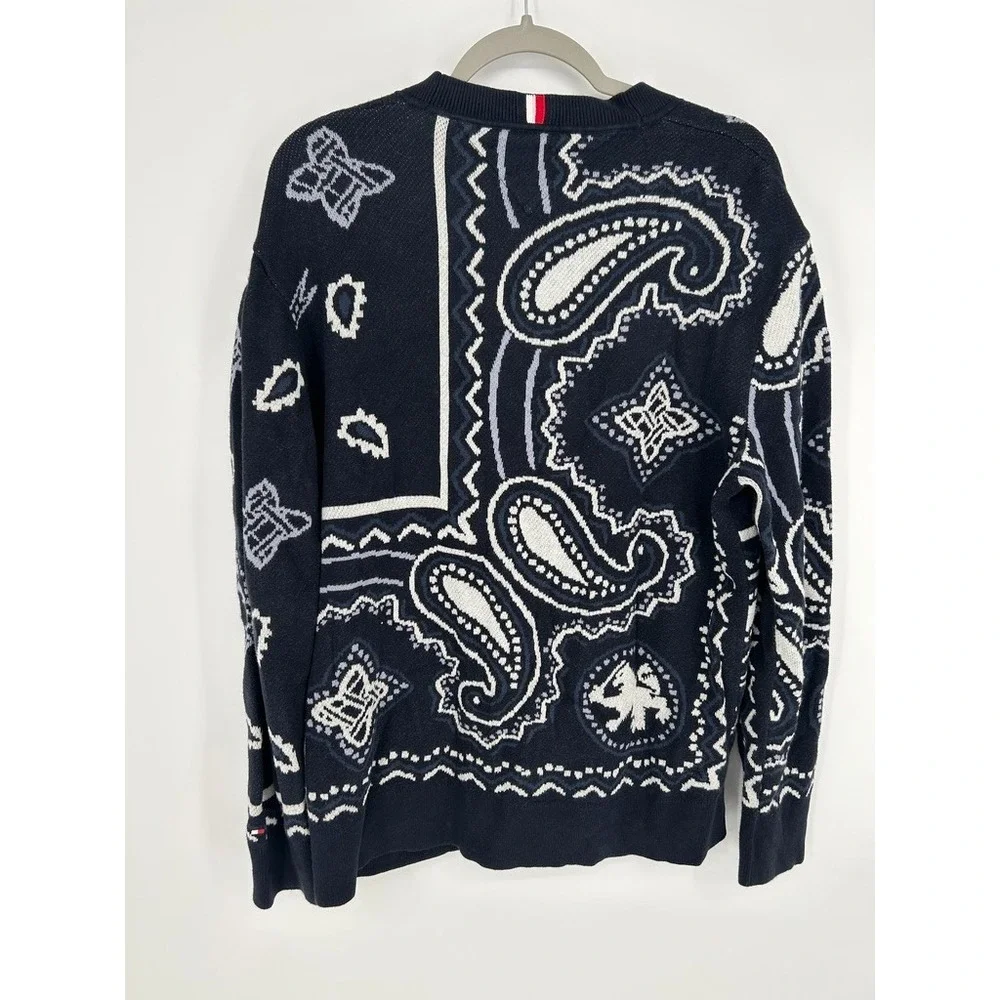 Tommy HiIlfiger Mens Cardigan Med Navy Paisley Bandana Preppy Heritage Coastal